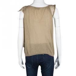 Pre Owned Valentino Beige Perofrated Knit Ruffled Top S