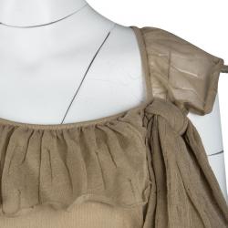 Pre Owned Valentino Beige Perofrated Knit Ruffled Top S