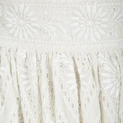 Pre Owned Valentino Cream Cotton Eyelet Embroidered High Waist Gathered Midi Skirt S