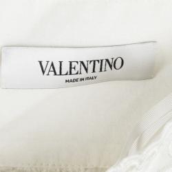 Pre Owned Valentino Cream Cotton Eyelet Embroidered High Waist Gathered Midi Skirt S