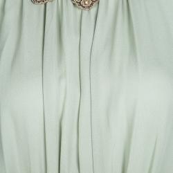 Pre Owned Valentino Pastel Green Silk Embellished Neck Detail Sleeveless Gathered Dress S