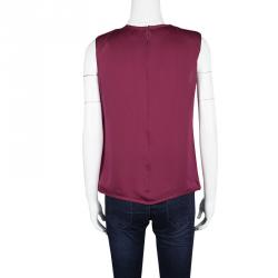 Pre Owned Valentino Burgundy Silk Satin Textured Yoke Detail Sleeveless Top M