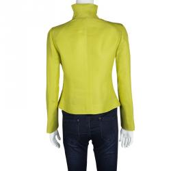 Pre Owned Valentino Yellow Silk Pleated Ruffle Front Jacket M
