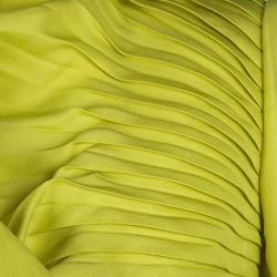Pre Owned Valentino Yellow Silk Pleated Ruffle Front Jacket M