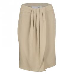 Pre Owned Valentino Beige Silk Draped Skirt M