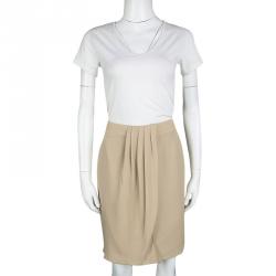 Pre Owned Valentino Beige Silk Draped Skirt M
