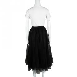 Pre Owned Valentino Black Pleated Tulle Midi Skirt M