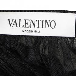 Pre Owned Valentino Black Pleated Tulle Midi Skirt M