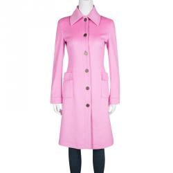 Pre Owned Valentino Pink Cashmere Floral Print Lined Long Coat S