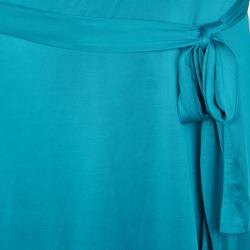 Pre Owned Valentino Blue Knit Cowl Neck Belted Dress L