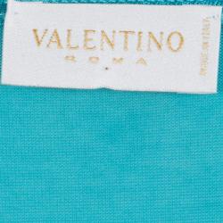 Pre Owned Valentino Blue Knit Cowl Neck Belted Dress L