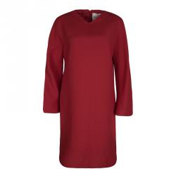 Pre Owned Valentino Red Wool and Silk Long Sleeve Shift Dress M