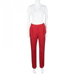 Pre Owned Valentino Red Wool and Silk Blend Tapered Trousers S