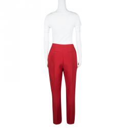 Pre Owned Valentino Red Wool and Silk Blend Tapered Trousers S