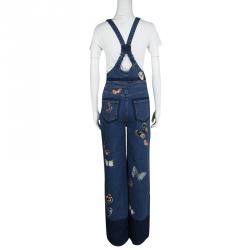 Pre Owned Valentino Indigo Butterfly Embroidered Denim Bib Overalls M