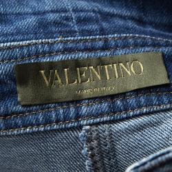 Pre Owned Valentino Indigo Butterfly Embroidered Denim Bib Overalls M