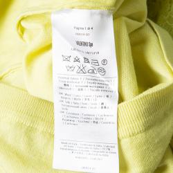 Pre Owned Valentino Yellow Wool Blend Lace Overlay Short Sleeve Top M