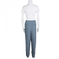 Pre Owned Valentino Grey Drawstring Waist Detail Silk Pants M