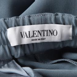 Pre Owned Valentino Grey Drawstring Waist Detail Silk Pants M