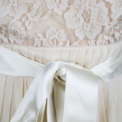 Pre Owned Valentino Beige Pleats and Lace Tiered Strapless Dress S