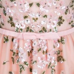 Pre Owned Valentino Pink Floral Embellished Belted Tulle Gown M