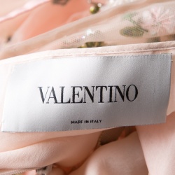 Pre Owned Valentino Pink Floral Embellished Belted Tulle Gown M