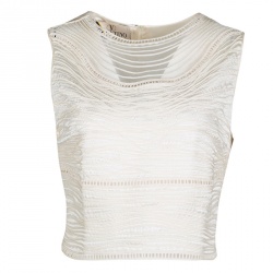 Pre Owned Valentino Boutique Vintage Cream Textured Silk Cutout Detail Sleeveless Crop Top XL
