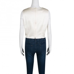 Pre Owned Valentino Boutique Vintage Cream Textured Silk Cutout Detail Sleeveless Crop Top XL