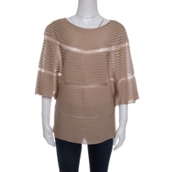 Pre Owned Valentino Beige Rib Knit Short Sleeve Kaftan Top XL