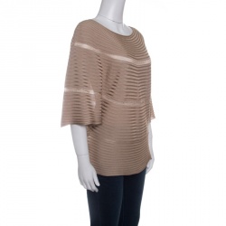 Pre Owned Valentino Beige Rib Knit Short Sleeve Kaftan Top XL