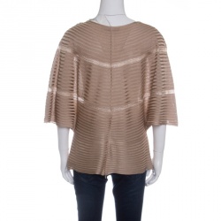 Pre Owned Valentino Beige Rib Knit Short Sleeve Kaftan Top XL