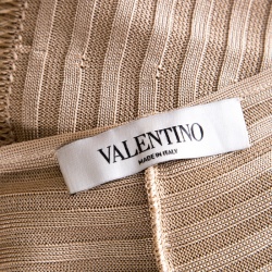 Pre Owned Valentino Beige Rib Knit Short Sleeve Kaftan Top XL