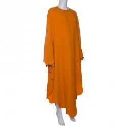 Pre Owned Valentino Mustard Yellow Scalloped Edge Kaftan Style Silk Tunic M