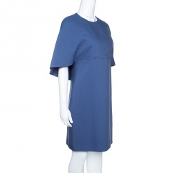 Pre Owned Valentino Blue Silk Wool Cape Dress M