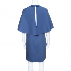Pre Owned Valentino Blue Silk Wool Cape Dress M