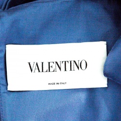 Pre Owned Valentino Blue Silk Wool Cape Dress M