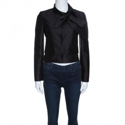 Pre Owned Valentino Black Silk Wool Neck Tie Detail Cropped Jacket S