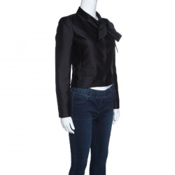 Pre Owned Valentino Black Silk Wool Neck Tie Detail Cropped Jacket S