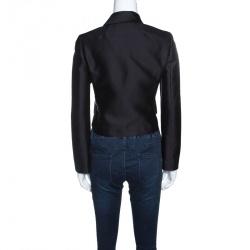 Pre Owned Valentino Black Silk Wool Neck Tie Detail Cropped Jacket S