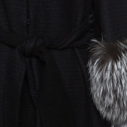 Pre Owned Valentino Black Wool Blend Fox Fur Trim Belted Overcoat M