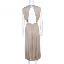 Pre Owned Valentino Beige Cutout Back Detail Pleated Silk Dress S