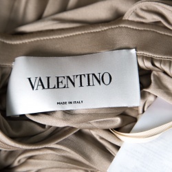 Pre Owned Valentino Beige Cutout Back Detail Pleated Silk Dress S