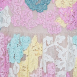 Pre Owned Valentino Multicolor Floral Lace Applique Long Sleeve Organza Gown M