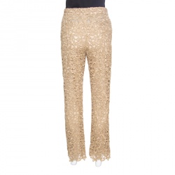 Pre Owned Valentino Gold Embroidered Floral Lace Pants S 