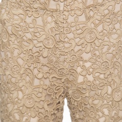 Pre Owned Valentino Gold Embroidered Floral Lace Pants S 