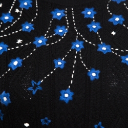 Pre Owned Valentino Black Wool Jacquard Floral Embroidered Sweater S