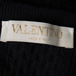 Pre Owned Valentino Black Wool Jacquard Floral Embroidered Sweater S