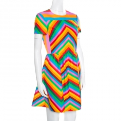 Pre Owned Valentino Multicolor Rainbow Chevron Striped Bambolina Dress S