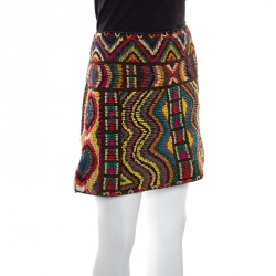 Pre Owned Valentino Multicolor Lurex Embroidered Beaded Mini Skirt S