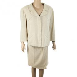 Pre Owned Valentino Linen Cream Skirt Suit L